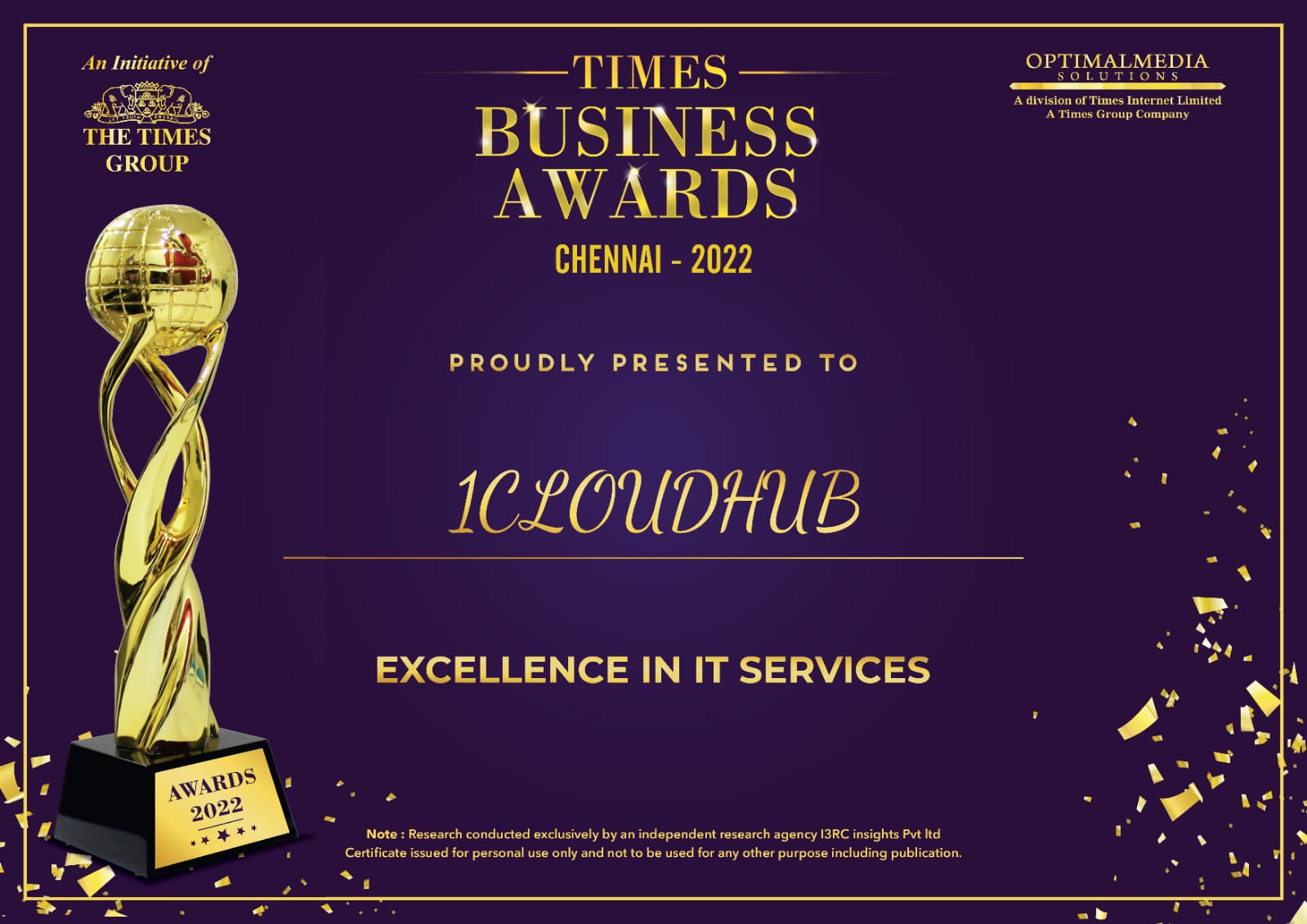 1CloudHub wins the Times Business Award for IT excellence